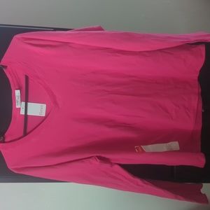 Hot Pink Hanes V Neck Long Sleeve Shirt
